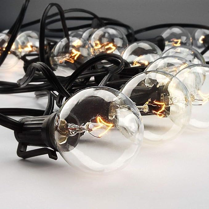 Abeja 50 Feet Patio String Lights with 53 Edison Globe Bulbs and 50 Pack G40 Light Bulbs Replacement, 120V 5W Clear Globe G40 Outdoor String Lights