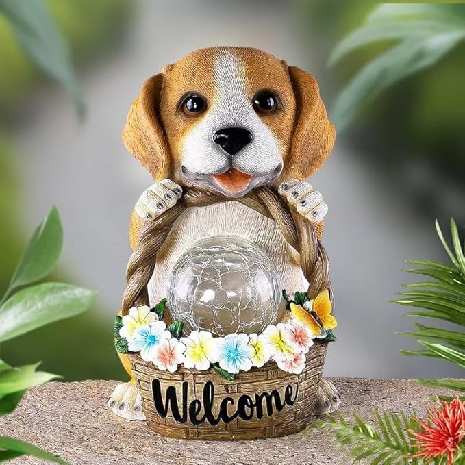 Solar Outdoor Lights, Puppy Statue Garden Lights, Resin Decorative Lights for Yard, Pathways, Landscape Lighting, Solar Spot Lights Outdoor, Solar Security Lights, Garden Statues, Cute Stuff