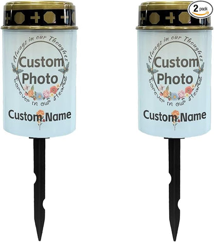 Custom Memorial Solar Lights for Loved Ones Personalized Cemetery Solar Lights for Grave Customizable Outdoor Waterproof Grave Solar Lights for Cemetery Eternal Lights for Graves 2 Piece