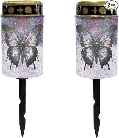 Black Butterfly Solar Pathway Lights Outdoor Waterproof Garden Lights Pretty Solar Stake Lights Galaxy Space Flameless Walkway Lights LED Solar Powered Fairy Lights for Outside