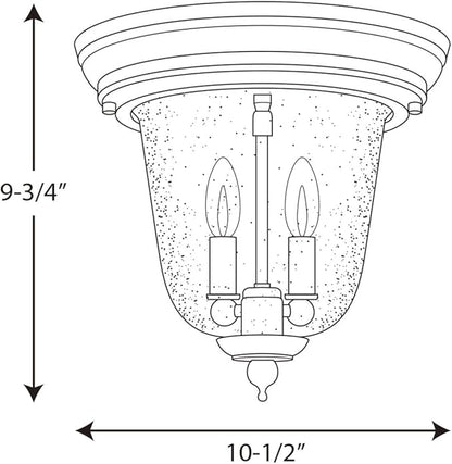 Progress Lighting Ashmore Collection 2-Light Clear Seeded Glass New Traditional Outdoor Close-to-Ceiling Light Textured Black