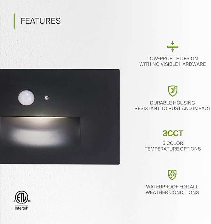 ASD LED Recessed Step Light Fixture, Dusk to Dawn Outdoor Tread Lighting | 3CCT, Motion Sensor, Photocell | Lumora