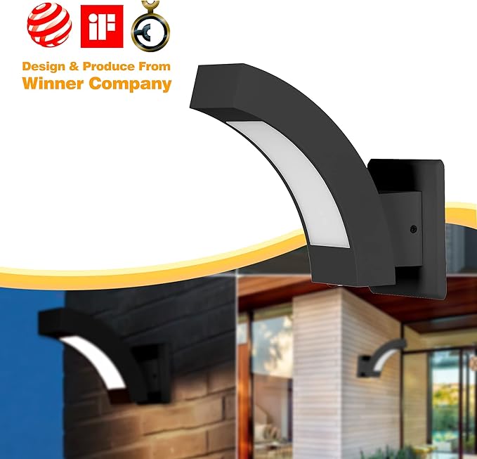 Wall Light Outdoor LED Wall Mount Lamp Modern Wall Sconce Lighting Meniscus Lantern Fixture Black Aluminum Lights for Porch Front Door Garden Yard Patio IP54 Waterproof 7.5W 600Lm 3000K