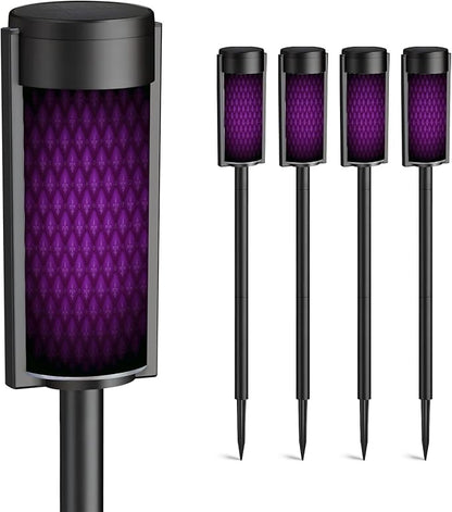 4 Pack Solar Pathway Lights Outdoor Waterproof Bright Purple Mardi Gras Fleur de lis Symbol Quilted Solar Garden Lights LED Landscape Lighting for Yard Walkway Lawn Garden Decor