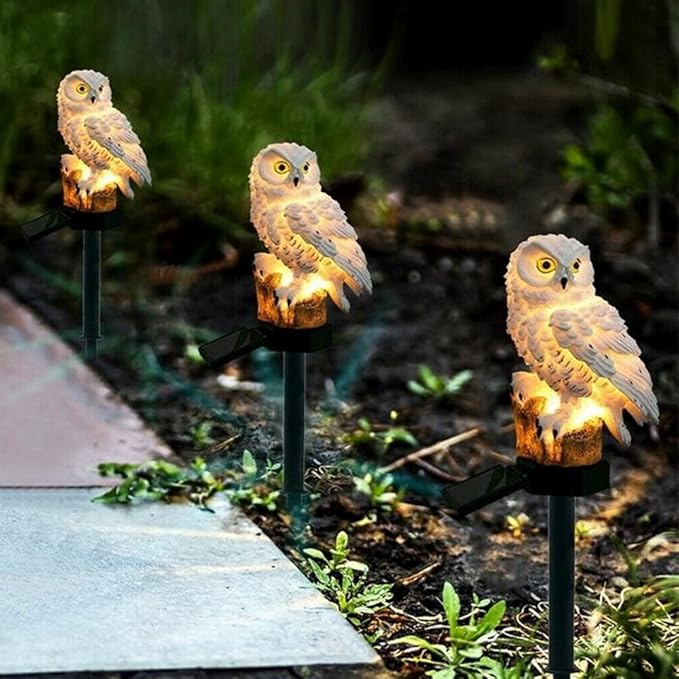 Owl Garden Stake Solar Lights Outdoor Waterproof Decorative Resin Owl LED Lighting with Stake for Garden Lawn Pathway Yard Decorations
