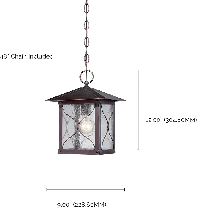 Nuvo Lighting 60/5614 Vega Hanging One Light Lantern 100-watt Outdoor Pendant Porch and Patio Lighting with Clear Seeded Glass, Classic Bronze