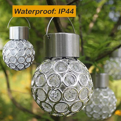 Solar Hanging Ball Lights, 2 Pack Outdoor Solar Powered Hollow Out Ball Lights, Hanging LED Light with 7 Color Auto-Changing for Yard, Garden, Lawn, Patio, Flower Bed