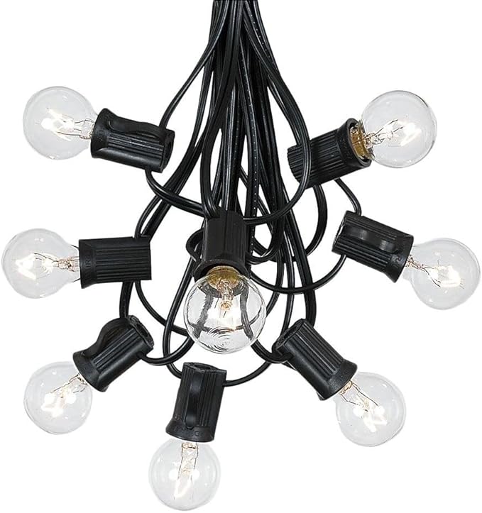 25 Foot G30 Outdoor Patio String Lights with 25 Multi Globe Bulbs – Indoor Outdoor String Lights – Market Bistro Café Hanging String Lights – C7/E12 Base - Black Wire