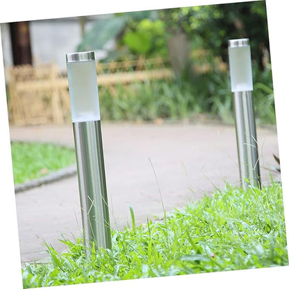 POPETPOP 4pcs Stainless Steel Solar Garden Lights Outdoor Lawn Lamp Solar Powered Landscape Lighting Easy Install for Patio Pathway