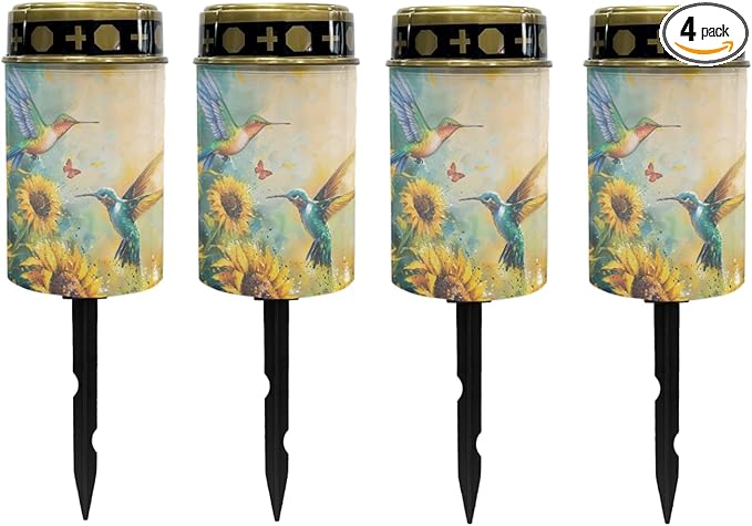 Solar Lights Outdoor Garden Stake Lights LED Solar Lantern Sunflower Hummingbirds Landscape Decoration Lighting for Yard Patio Walkway Lights Warm White Lights Stoplights