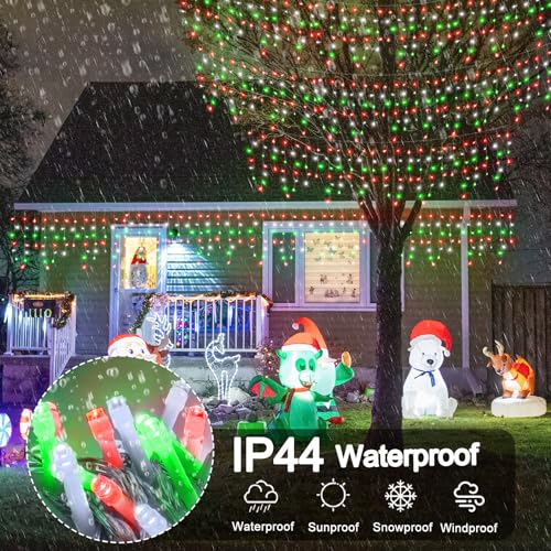 66ft Red White and Green Christmas Lights, 640 LED Icicle Lights for Outside, Clear Wire Connectable Twinkle Light with 8 Modes Timer Waterproof for House Window Party Tree Holiday Patio Yard Home