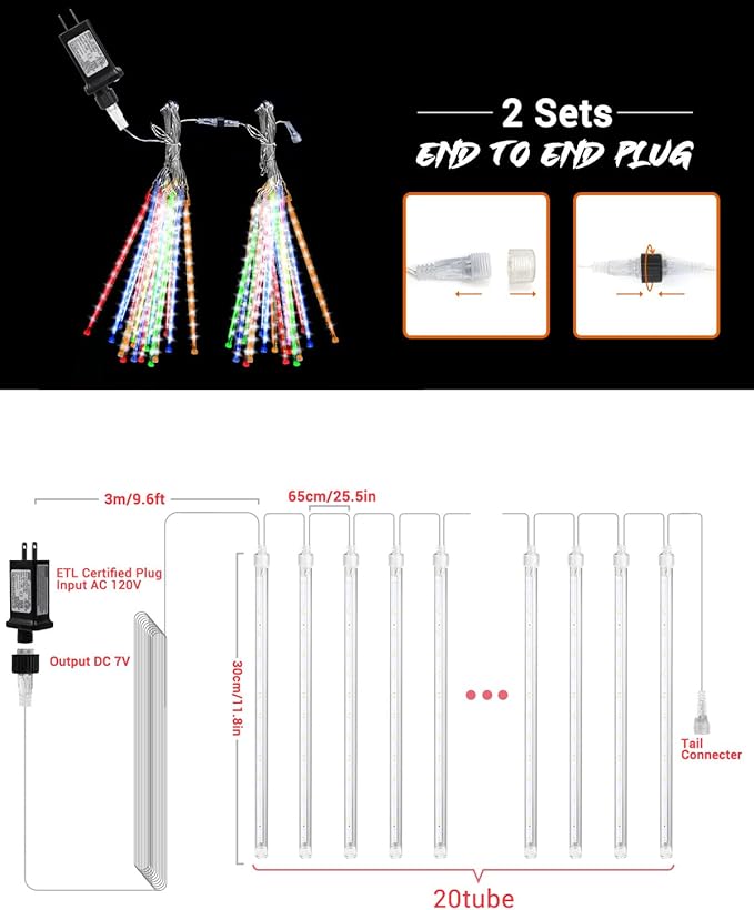 Flacchi Multicolor 20 Tubes Meteor Shower Icicle Light 480 LED Raindrop Lights with Timer - Outdoor String Light | Lumora