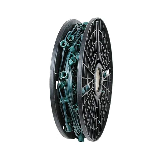 Novelty Lights 250 Feet C7/E12 Socketed Wire Spool, 6 Inch Spacing, Green Wire 8 Amp SPT-1 Commercial Grade Reel | Lumora
