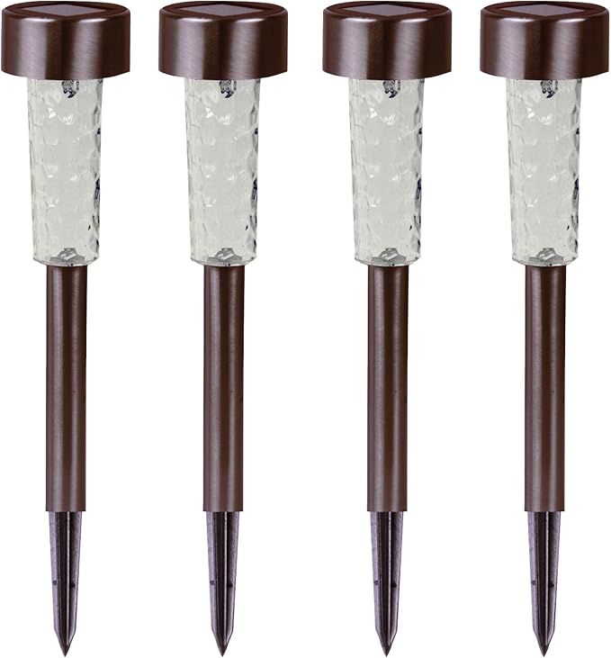 Crosslight Solar Powered Pathway Lights (4 Pack) - Stainless Steel Outdoor White LED Lights, Waterproof for Garden, Yard, Patio, Lawn, Walkway - Decorative Ground Stake Lighting | Bronze