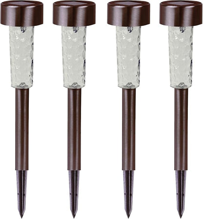 Crosslight Solar Powered Pathway Lights (4 Pack) - Stainless Steel Outdoor White LED Lights, Waterproof for Garden, Yard, Patio, Lawn, Walkway - Decorative Ground Stake Lighting | Bronze