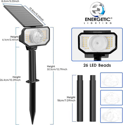 Energetic RGB Solar Spotlights Outdoor, Waterproof Pathway Lights, 26 LEDs Landscape Spotlights, Colorful LED Solar Lights for Outside, 9 Lighting Modes Garden Lighting, 6 Pack