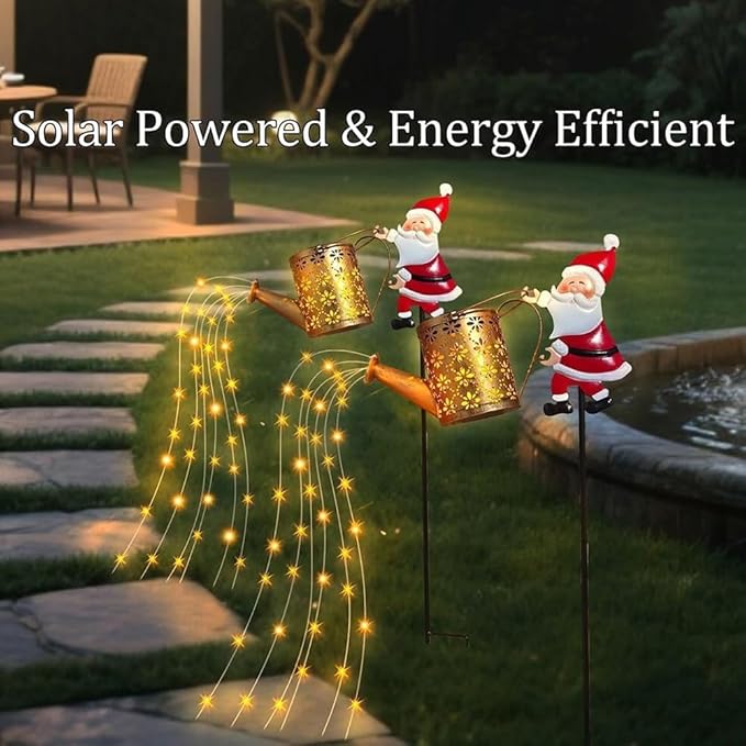 Christmas Solar Santa Watering Can Lights - Outdoor Garden Decor, Waterproof LED Pathway Patio Lights for Holiday | Lumora