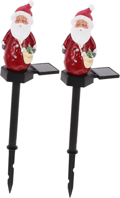 2pcs Santa Solar Stake Light Decorative Solar Lights for Garden Pathway Easy Installation Powered Outdoor Lawn Lamp for Christmas Decorations and Atmosphere