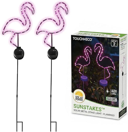 2 Packs Solar Neon-Like Metal Frame Pink Flamingo Stake Light - Outdoor, Pathway, Landscape Light for Lawn, Patio, Garden Or Outdoor Living Area - 28 Inches Tall