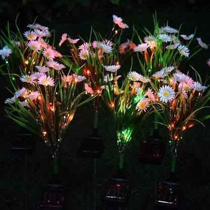 Solar Daisy Flower Decorative Garden Stake Lights, 28 LED, White & Multicolor, Floral Theme, Outdoor Decorations