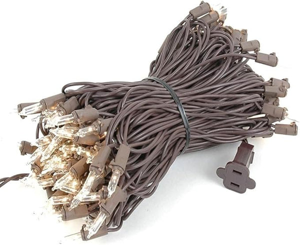 Novelty Lights 50 Feet 100 Bulbs Traditional Incandescent Mini Lights, Clear on Brown Wire with 6" Spacing | Lumora