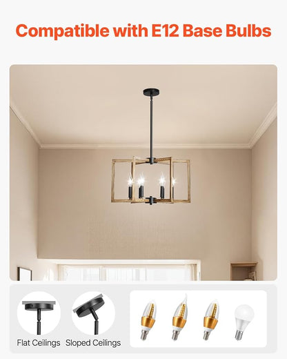 VEVOR 6-Light Chandelier, Metal Farmhouse Chandelier, Adjustable Height, Dining Room Hanging Light Fixture for Ceilings, Modern Chandelier for Bedroom, Foyer, Hall, Kitchen, Living Room and Entryway