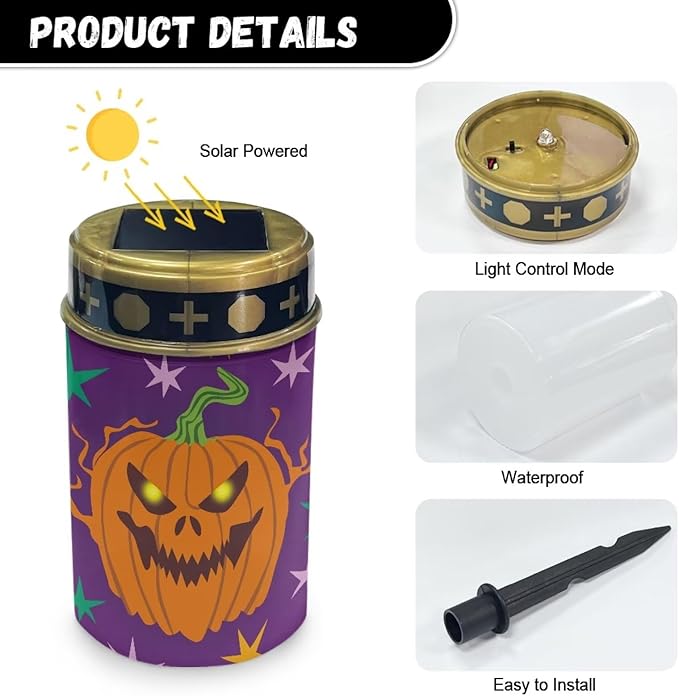 Solar Garden Lights for Cemetery Halloween Pumpkin Solar Lights Outdoor Garden, Eternal Lights for Cemetery Grave Decorations