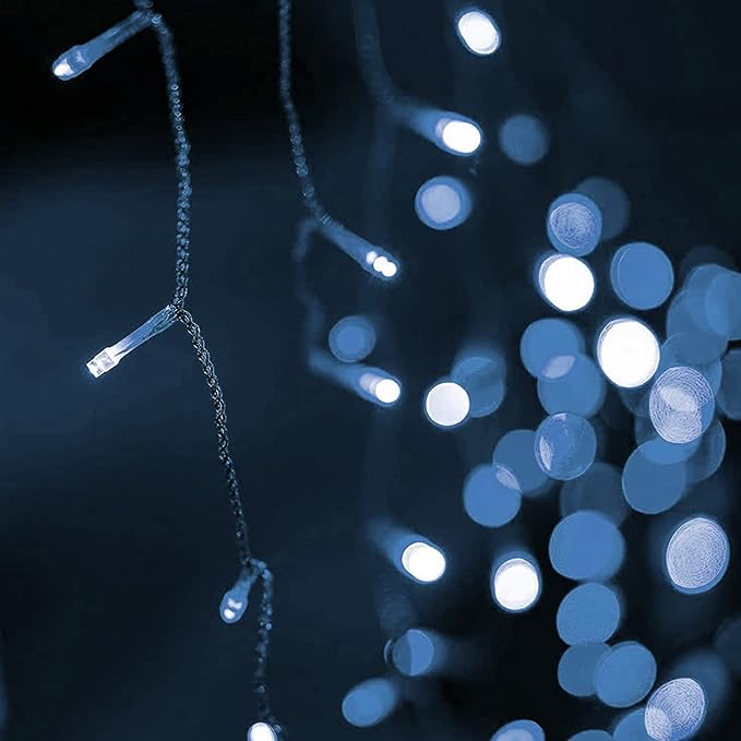 Dazzle Bright 360 LED Christmas Icicle Lights, 29.5 FT 8 Modes Curtain Fairy Lights with 60 Drops, Connectable Xmas String Lights for Outside Holiday Wedding Party Decorations (White) (Pack of 2)