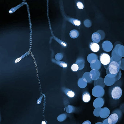Dazzle Bright 360 LED Christmas Icicle Lights, 29.5 FT 8 Modes Curtain Fairy Lights with 60 Drops, Connectable Xmas String Lights for Outside Holiday Wedding Party Decorations (White) (Pack of 2)