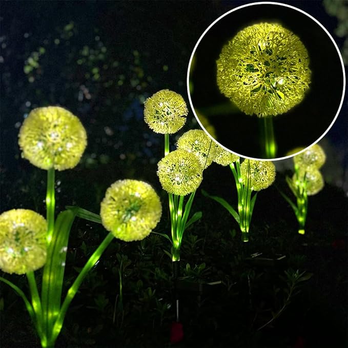 Solar Lights Outdoor, Decorative Animal & Flower Shaped Landscape Lights with Warm/Colorful LED, Auto On/Off Waterproof Solar Powered Decor for Yard Lawn Patio Gift Idea (Warm-Dandelion-2pack)