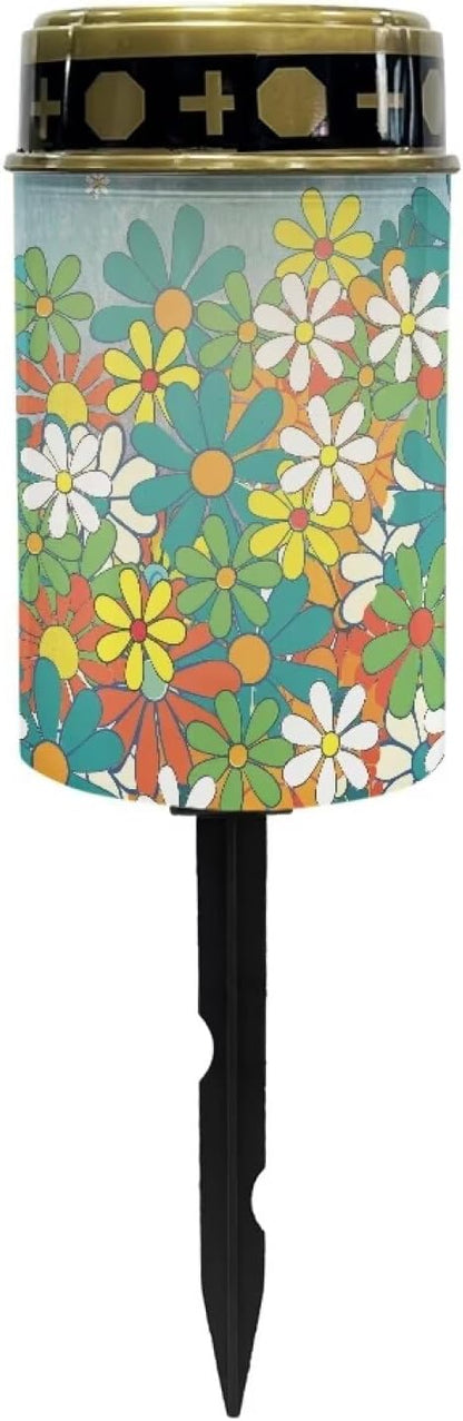 Hippie Flower Decorations Solar Lights,Grave Solar Lights for Cemetery, Outdoor Waterproof Memorial Day Decorations Patriotic Lights for Garden Yard Pathway Grave