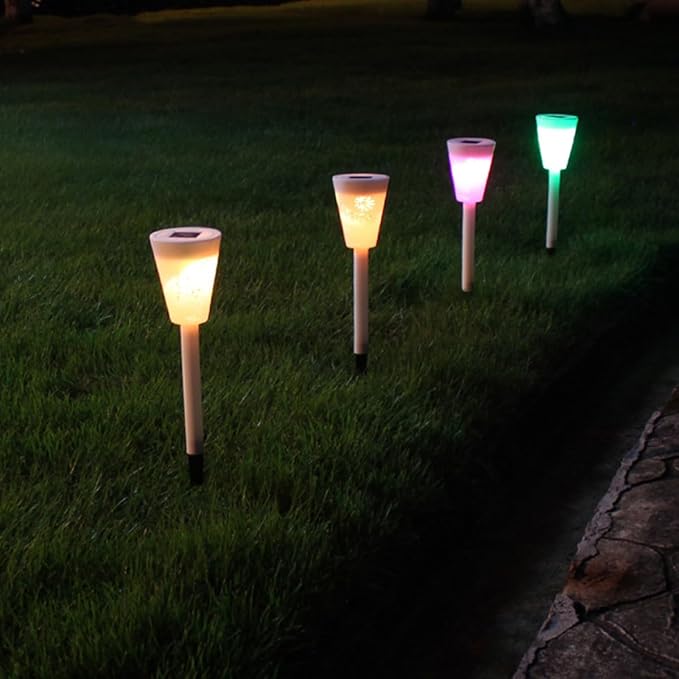 Solar Lawn Stake Lamp Outdoor Solar Pathway Light White Light with Adjustable Two-Mode Colorful Butterfly Hollow Stake for Garden Yard, Solar-Powered Landscape Lighting Random