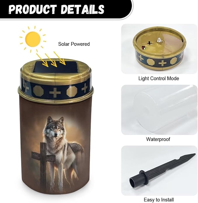 Wolf Solar Lights for Outside Cross Waterproof Cemetery Garden Path Park Yard Path Lights Outdoor Lighting