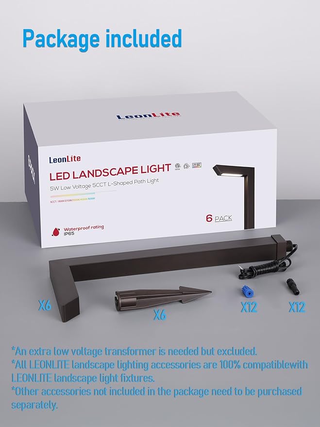 LEONLITE 5CCT LED Low Voltage Landscape Pathway Light, 1800K/2700K/3000K/4000K/5000K Waterproof Sidewalk Lights Wired, CRI90 ETL Listed Aluminum Housing, 5W 16.2IN Oil Rubbed Bronze, Pack of 6