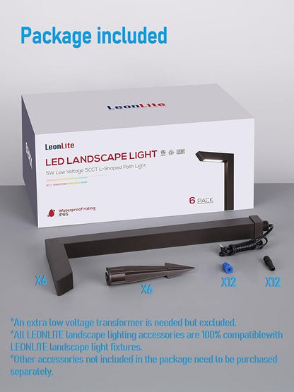 LEONLITE 5CCT LED Low Voltage Landscape Pathway Light, 1800K/2700K/3000K/4000K/5000K Waterproof Sidewalk Lights Wired, CRI90 ETL Listed Aluminum Housing, 5W 16.2IN Oil Rubbed Bronze, Pack of 6