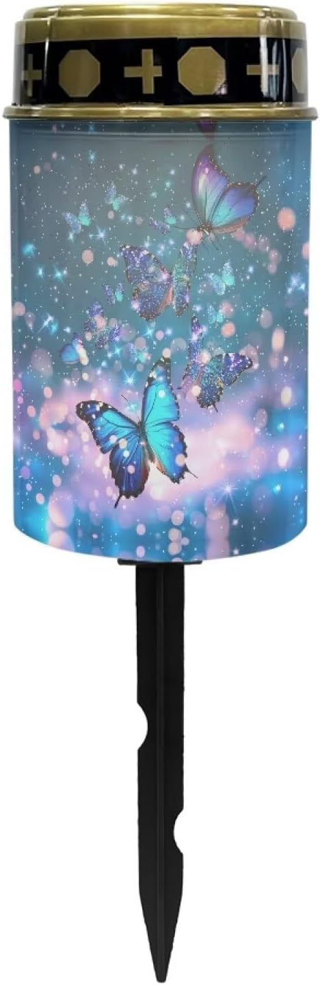 Solar Lights for Cemetery Grave Solar Lights for Cemetery Memorial Shiny Blue Butterflies Stake Solar Lights Waterproof Outdoor Garden Stake Solar Cemetery Decoration
