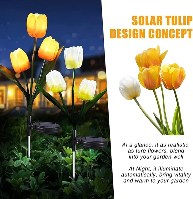 2 Pack Solar Garden Stake Lights, Outdoor Solar Tulip Flower Lights with 6 Rose Flowers, LED Rose Solar Powered Lights for Patio, Lawn, Garden, Yard Decoration