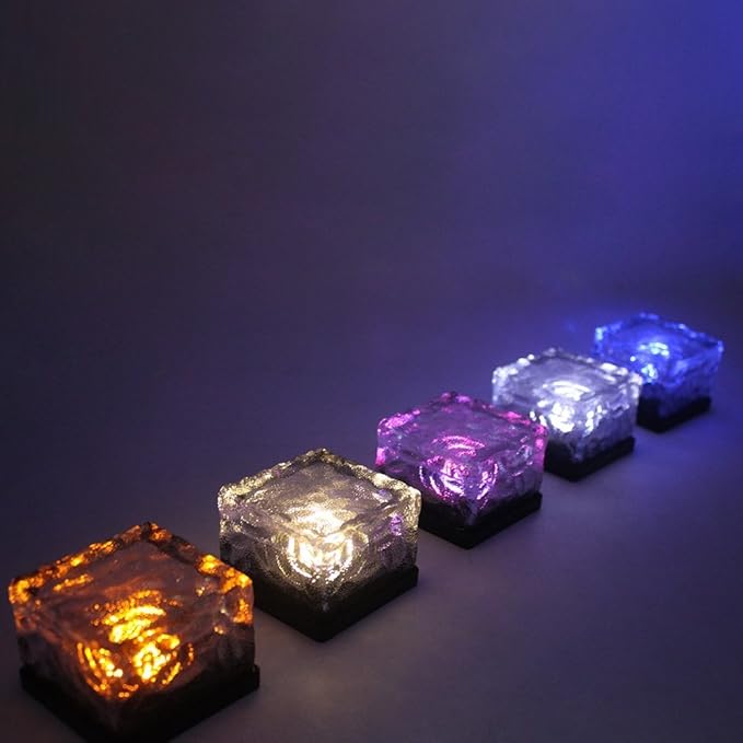 JKLcom Solar Ice Cube Path Lights in-Groud Buried Lights Solar Powered Crystal Brick LED Night Lamp for Garden Courtyard Pathway Patio Pool Pond Outdoor Xmas Decoration(Colorful),2 Pack