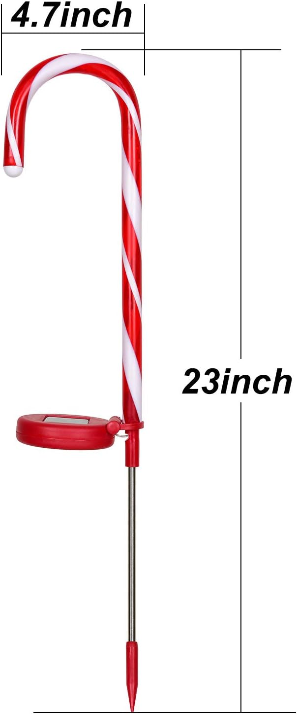 Candy Cane Solar Lights Christams Ourdoor Decoration Clearance - 4 Pack Outdoor Candy Cane Stakes with Built-in LED Lights for Pathway Walkway Christmas Decorations, 23 inch