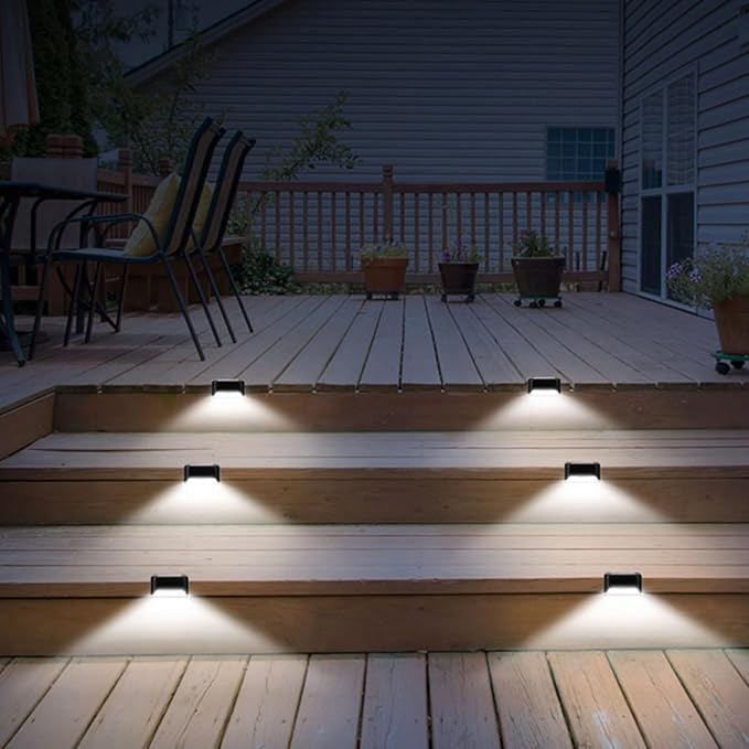 6pcs Waterproof LED Solar Fence Lights Outdoor Stair Lighting for Garden Yard Corridor Deck, Solar-Powered Landscape Step Lamps with White Light for Patio and Walkway