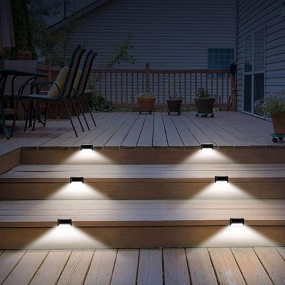 6pcs Waterproof LED Solar Fence Lights Outdoor Stair Lighting for Garden Yard Corridor Deck, Solar-Powered Landscape Step Lamps with White Light for Patio and Walkway