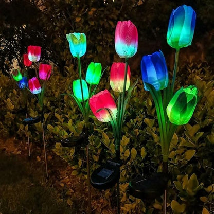 anso LED Solar Light Simulation Tulip Lawn Stake Lamps Outdoor Decor Garden DIY Path Light (Yellow)