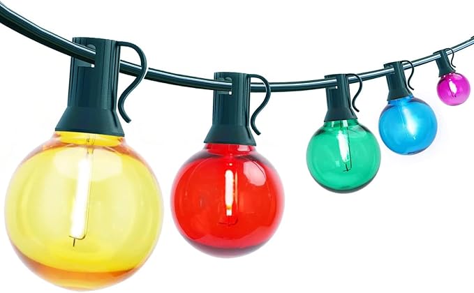 25FT Outdoor String Lights Connectable, Waterproof Multicolor LED Globe G40 Christmas Lights for Patio Xmas Tree Roof Holiday Party Decor