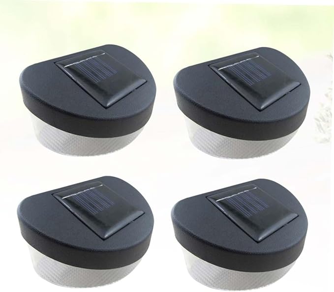 4pcs Solar Fence Lights Led Wall Lamps for Outdoor Garden Black Shell White Light for Pathway Garage and Porch Decoration