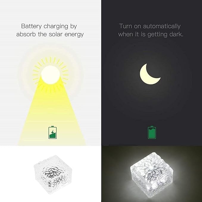 6 Pack Solar Ice Cube Lights IP65-Waterproof Brick Light 4-LED Solar Brick Light Chritmas Outdoor Brick Decor in Garden Patio Yard Lawn Pool(2.75in2.75in（Cold White）