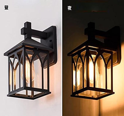 Kiven 1-Light Outdoor -Indoor Plug-in Wall Mount Lantern Downward Fixture with Timing Traditional Desigh Black Finish,Clear Glass Shade Timing Wall Lamp Waterproof Wall Sconce