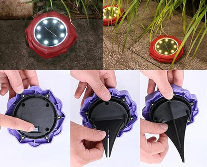 Solar Ground Lights 8 LED Disk Light With Red Rose Petal Shape Solar Powered Outdoor in-Ground Lights for Garden Driveways Lawn Yard Driveway Walkway Pool Patio Deck Pathway,4 Pack,Warm White