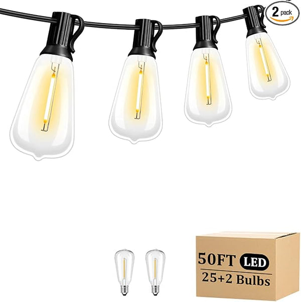 100FT Outdoor Patio Black String Lights with 52 Shatterproof ST38 LED Clear Globe Bulbs for Indoor/Outdoor, 2-Pack | Lumora