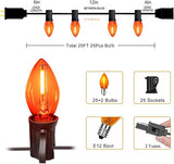 C7 Orange Halloween Lights Outdoor, 25FT LED String Lights with 25 Bulbs, Waterproof Fall Thanksgiving Decor for | Lumora