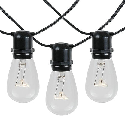 Novelty Lights 37.5 Feet, 25 in-Line E26 Sockets, S14 String Light Set with Clear Incandescent Bulbs, Heavy Duty Black Wire Patio Lights, Weather Resistant, End-to-End Connectable